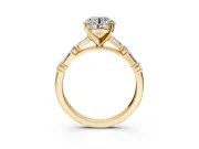 Baguette Engagement Ring Setting for Round Cut Center with Alternating Bar-Set Band and Prong Head in Yellow Gold