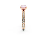Solitaire Engagement Ring Setting for Fancy Pink Asscher Cut Center with Milgrain-Edged Pave Band and Prong Head in Rose Gold