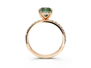 Solitaire Engagement Ring Setting for Fancy Green Cushion Cut Center with Micro Pave Band and Prong Head in Rose Gold