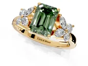 Floral Engagement Ring Setting for Fancy Green Emerald Cut Center with Marquise Cluster Shoulders and Prong Head in Yellow Gold