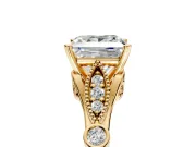 Solitaire Engagement Ring Setting for Princess Cut Center with Marquise and Bezel Accents and Prong Head in Yellow Gold