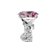 Solitaire Engagement Ring Setting for Fancy Pink Oval Center with Bar-Station Pave Twist and Prong Head in White Gold