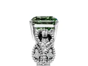Leaf Engagement Ring Setting for Fancy Green Asscher Cut Center with Milgrain Accent Band and Prong Head in Sterling Silver