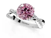 Crossover Engagement Ring Setting for Fancy Pink Round Cut Center with Pave and Plain Strands and Prong Head in Sterling Silver