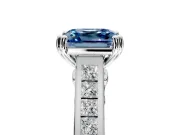 Solitaire Engagement Ring Setting for Fancy Blue Asscher Cut Center with Channel Band and Double Claw Prong Head in Platinum