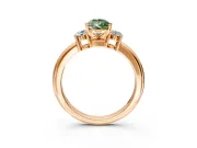 3 Stone Engagement Ring Setting for Fancy Green Pear-Shaped Center with Wide Plain Band and Prong Head in Rose Gold