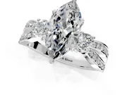3 Stone Engagement Ring Setting for Marquise Center with Pave Twist Band and Prong Head in Platinum