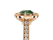 Halo Engagement Ring Setting for Fancy Green Cushion Cut Center with Milgrain Pave Band and Bezel Head in Rose Gold