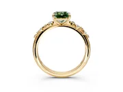 Cluster Engagement Ring Setting for Fancy Green Radiant Cut Center with Round Cut Accent Band and Prong Head in Yellow Gold
