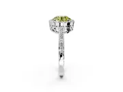 Halo Engagement Ring Setting for Fancy Yellow Round Cut Center with Heart-Shaped Openwork, Pave Band and Prong Head in Platinum