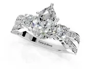 3 Stone Engagement Ring Setting for Pear-Shaped Center with Pave Twist Band and Prong Head in Sterling Silver