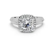Halo Engagement Ring Setting for Cushion Cut Center with Knife Ridge Cathedral Band and Prong Head in Platinum