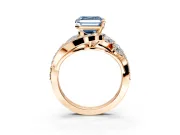 Halo Engagement Ring Setting for Fancy Blue Asscher Cut Center with Marquise and Pave Bypass Band and Prong Head in Rose Gold