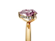 Hidden Halo Engagement Ring Setting for Fancy Pink Heart-Shaped Center with Thin Round-Wire Band and Prong Head in Yellow Gold