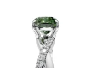 Crossover Engagement Ring Setting for Fancy Green Cushion Cut Center with Pave and Plain Strands and Prong Head in Platinum