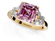 Solitaire Engagement Ring Setting for Fancy Pink Asscher Cut Center with Marquise Flower Shoulders and Prong Head in Yellow Gold