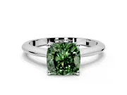 Solitaire Engagement Ring Setting for Fancy Green Cushion Cut Center with Knife Ridge Band and Claw Prong Head in White Gold