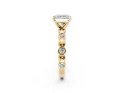 Solitaire Engagement Ring Setting for Radiant Cut Center with Beaded Bezel Station Band and Prong Head in Yellow Gold