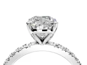 Solitaire Engagement Ring Setting for Cushion Cut Center with Fine Pave Band and Claw Prong Head in Sterling Silver