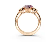 Cluster Engagement Ring Setting for Fancy Pink Heart-Shaped Center with Bezel Accent Clusters and Prong Head in Rose Gold