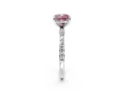Solitaire Engagement Ring Setting for Fancy Pink Cushion Cut Center with Pave Accents and Prong Head in White Gold