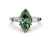 3 Stone Engagement Ring Setting for Fancy Green Marquise Center with Channel Baguette Accents and Prong Head in Platinum