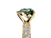 Solitaire Engagement Ring Setting for Fancy Green Heart-Shaped Center with Domed Multi-Row Pave Band and Prong Head in Yellow Gold