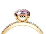 Solitaire Engagement Ring Setting for Fancy Pink Oval Center with Round Cut Pave Band and Prong Head in Yellow Gold