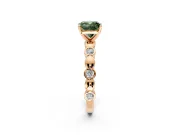 Solitaire Engagement Ring Setting for Fancy Green Cushion Cut Center with Beaded Bezel Station Band and Prong Head in Rose Gold