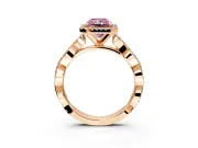 Halo Engagement Ring Setting for Fancy Pink Radiant Cut Center with Pave and Plain Twist Band and Prong Head in Rose Gold