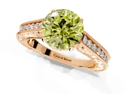 Solitaire Engagement Ring Setting for Fancy Yellow Round Cut Center with Engraved Pave Band and Prong Head in Rose Gold