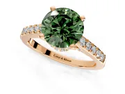 Solitaire Engagement Ring Setting for Fancy Green Round Cut Center with Crossover Accents and Prong Head in Rose Gold