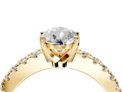 Solitaire Engagement Ring Setting for Pear-Shaped Center with Single Row Accent Band and Prong Head in Yellow Gold
