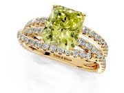 Solitaire Engagement Ring Setting for Fancy Yellow Radiant Cut Center with Woven 3-Strand Pave Band and Prong Head in Yellow Gold