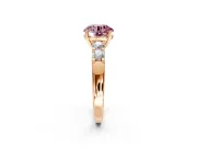 5 Stone Engagement Ring Setting for Fancy Pink Round Cut Center with Plain Band and Prong Head in Rose Gold