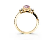 3 Stone Engagement Ring Setting for Fancy Pink Pear-Shaped Center with Round Cut Side Accents and Prong Head in Yellow Gold