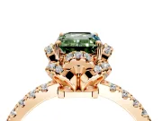 Halo Engagement Ring Setting for Fancy Green Emerald Cut Center with Openwork Halo, Pave Band and Prong Head in Rose Gold