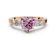 5 Stone Engagement Ring Setting for Fancy Pink Heart-Shaped Center with Plain Band and Prong Head in Rose Gold