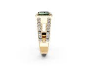 Halo Engagement Ring Setting for Fancy Green Princess Cut Center with Wide-Open Pave Split Shank and Prong Head in Yellow Gold