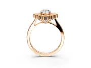 Cluster Halo Engagement Ring Setting for Pear-Shaped Center with Milgrain Bezel Accents and Prong Head in Rose Gold
