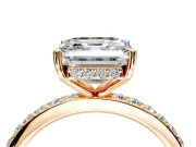 Solitaire Engagement Ring Setting for Asscher Cut Center with Fine Pave Band and Prong Head in Rose Gold