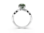 Solitaire Engagement Ring Setting for Fancy Green Radiant Cut Center with Narrow Twist Pave Band and Prong Head in White Gold