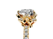 Halo Engagement Ring Setting for Heart-Shaped Center with Openwork Halo, Pave Band and Prong Head in Yellow Gold