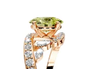 Solitaire Engagement Ring Setting for Fancy Yellow Oval Center with Pave Bypass Twist Band and Prong Head in Rose Gold