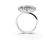 Halo Engagement Ring Setting for Asscher Cut Center with Milgrain Bezel Rim, Plain Band and Prong Head in Sterling Silver