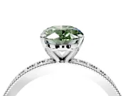 Milgrain Pave Engagement Ring Setting for Fancy Green Oval Center with Accent Band and Prong Head in White Gold