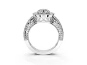 Milgrain Halo Engagement Ring Setting for Round Cut Center with Pave Band and Prong Head in Platinum