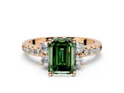 Paired Accent Engagement Ring Setting for Fancy Green Emerald Cut Center with Pave Band and Prong Head in Rose Gold