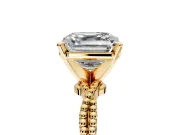 Solitaire Engagement Ring Setting for Asscher Cut Center with Twist Band and Bead Prong Head in Yellow Gold