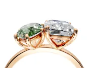 Fancy Green Marquise and Emerald Cut Lab-Grown Diamond Toi et Moi Engagement Ring with Prong-Set Stones in Rose Gold
